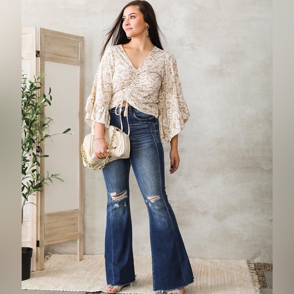 NWOT Willow & Root Cinch Tie Top Taupe Size XS Oversized